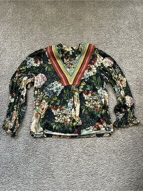 Bl^nk London X Anthropologie Stephanie Women’s Floral V-Neck Sleeve Blouse L